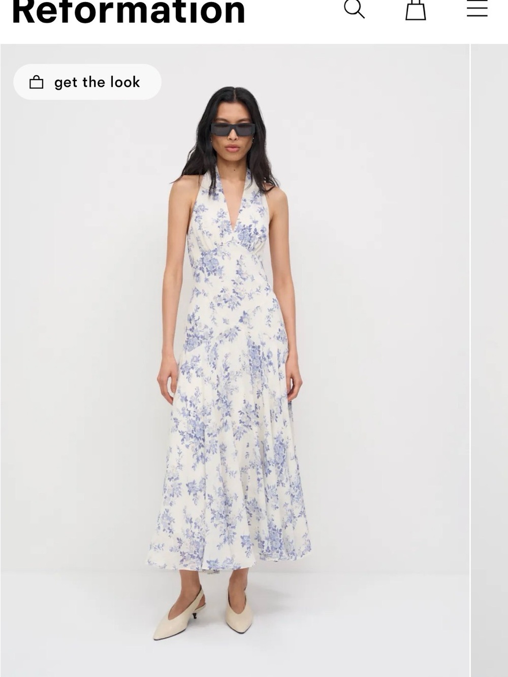 Reformation Cream Maxi Dress with Blue Floral Print